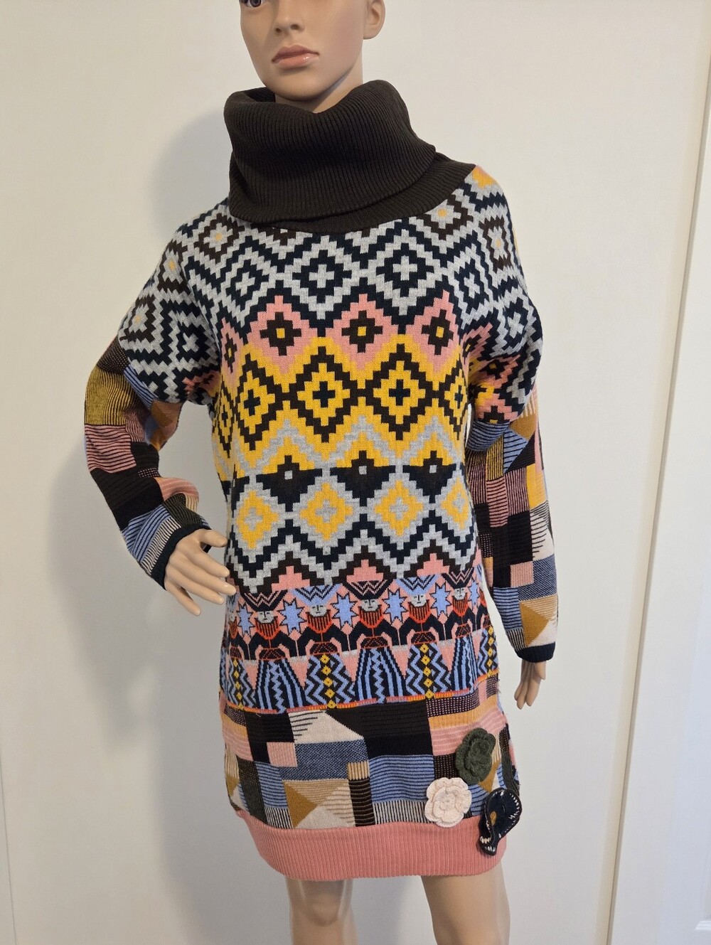 Savage Culture Boho Knit Patchwork Tunic Sweater Dress
